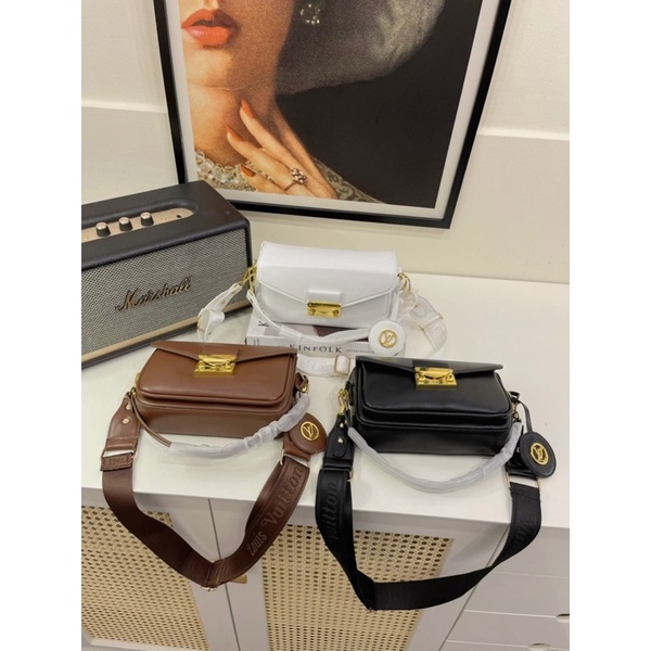 Túi xách nữ kẹp nách da trơn phối dây đeo chéo bản to eo vì