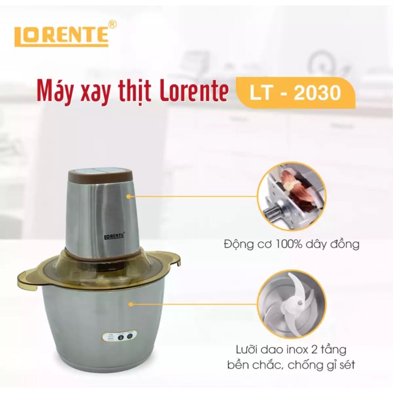 MÁY XAY THỊT LORENTE LT2600S- 1.8 lit + LT2030- 3lit- INOX 304- HÀNG CHÍNH HÃNG