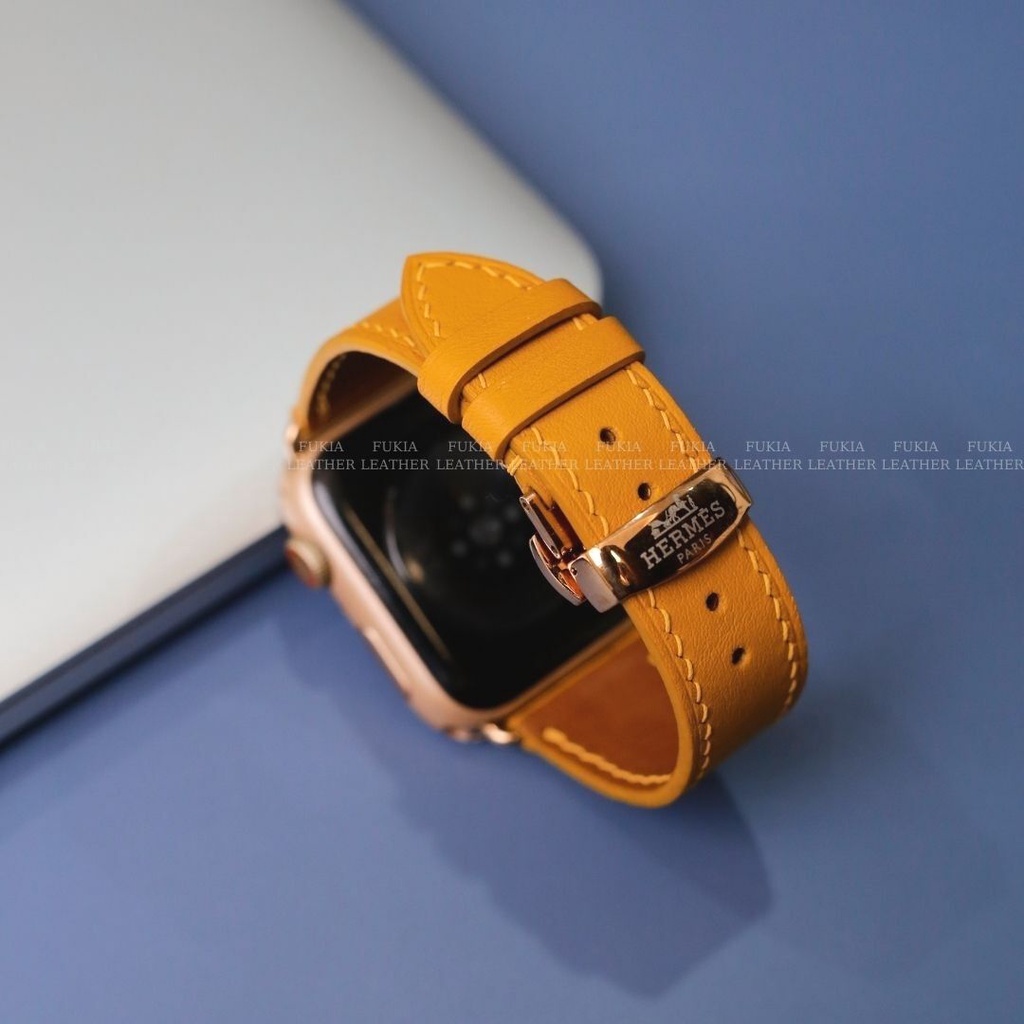 Dây da thủ công Swift Vàng dành cho Apple Watch Series 1/2/3/4/5/6/7/SE, đồng hồ thông minh, đồng hồ cơ