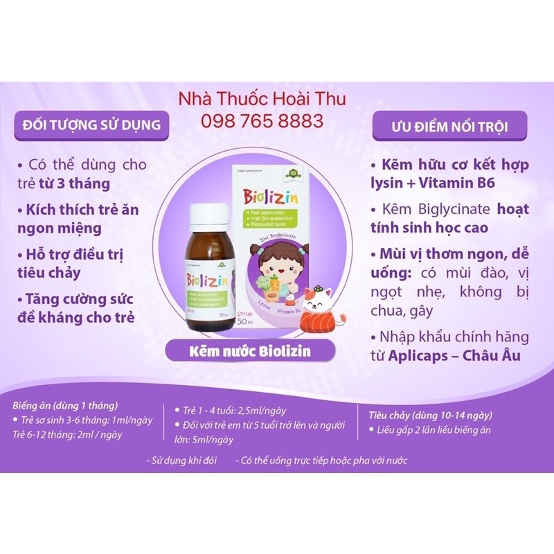 BIOLIZIN - Bổ sung Kẽm hữu cơ,Lysin,Vitamin B6, giúp bé ăn ngon, tăng đề kháng