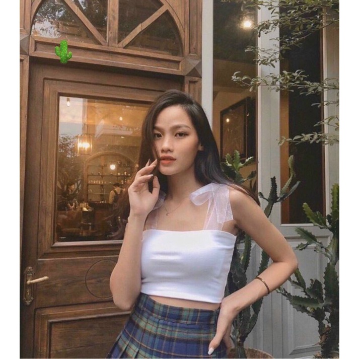 Áo ống dây ruy băng vải borip mịn dày (kèm ảnh thật)