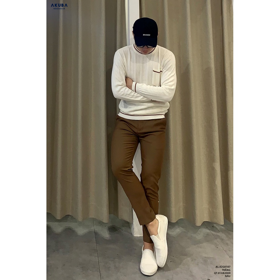 Áo len dệt kim tay dài Akuba form slimfit  áo nhẹ co giãn thoải mái vận động, đã xử lý co rút, giữ nhiệt tốt 02G0107