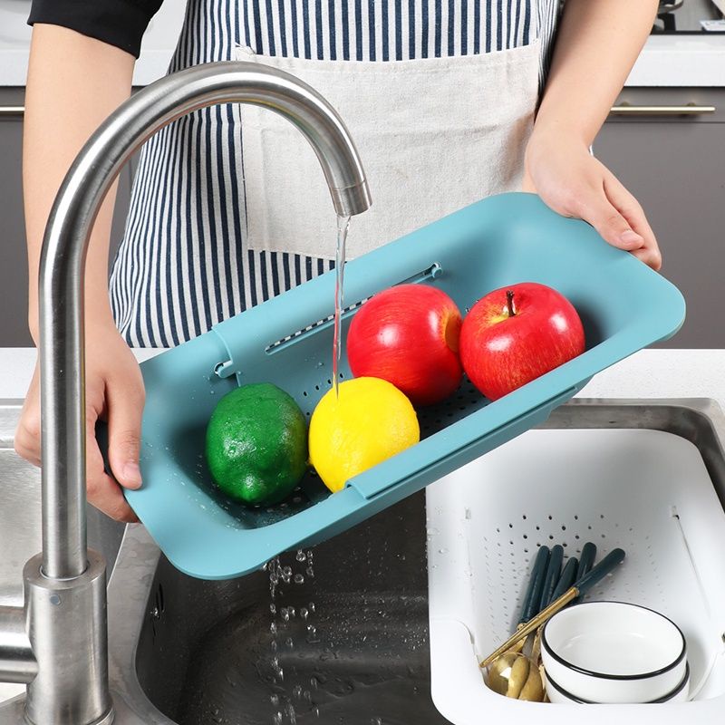 Rổ Nhựa Đựng Trái Cây Ráo Nước Gắn Bồn Rửa Chén Nhà Bếp Có Thể Thu Gọn
