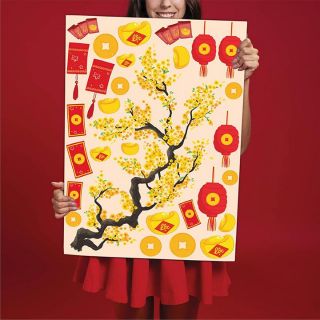 Sticker decal hình dán trang trí tết - Mai Khoe Sắc