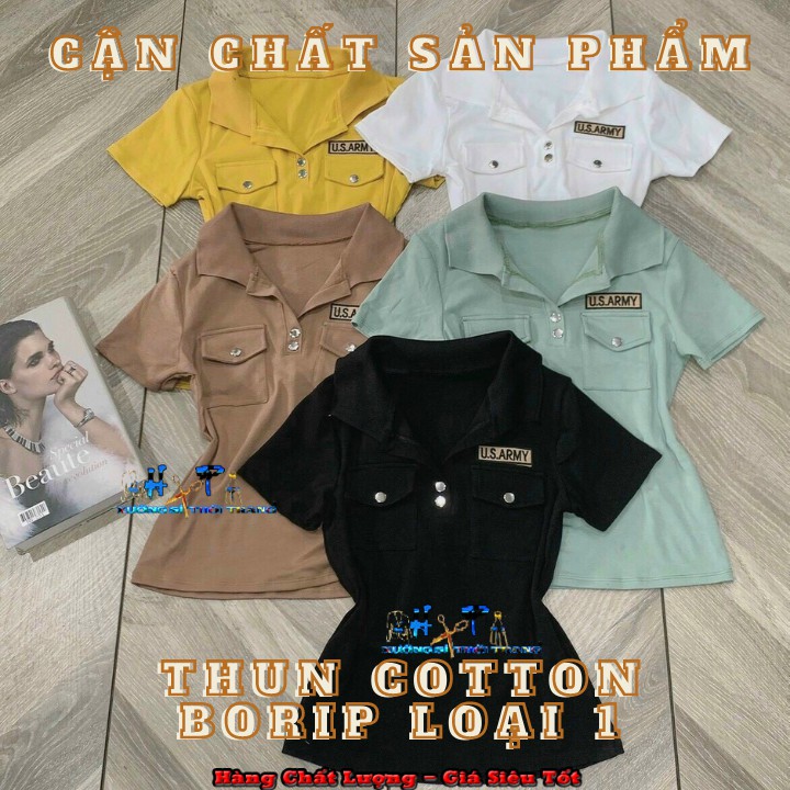 Áo thun croptop cổ bẻ phlối cúc bấm thêu logo mẫu mới thời trang 2020 | WebRaoVat - webraovat.net.vn