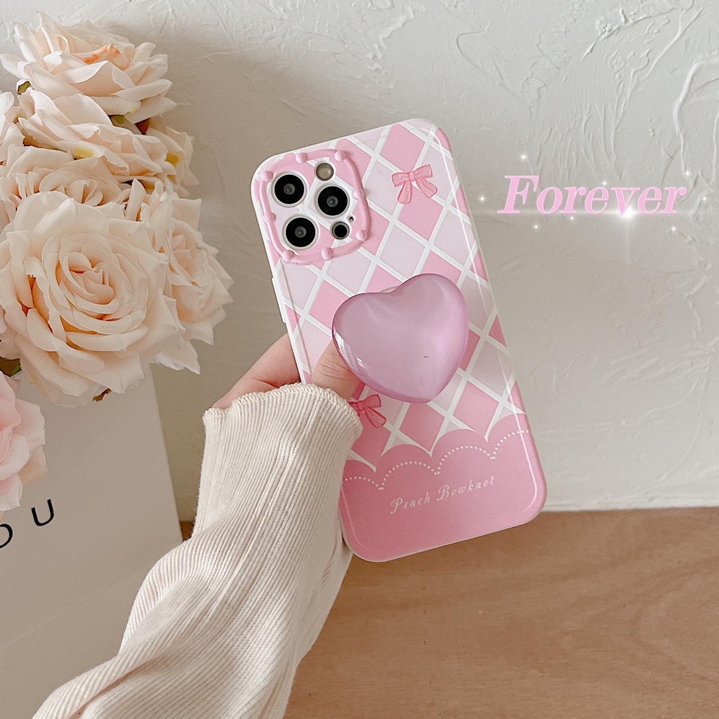 Ốp Điện Thoại Tpu Dẻo Màu Hồng Họa Tiết Trái Tim Kèm Giá Đỡ Cho iPhone 11 12 13Pro Max XS Max X XR 7 8Plus