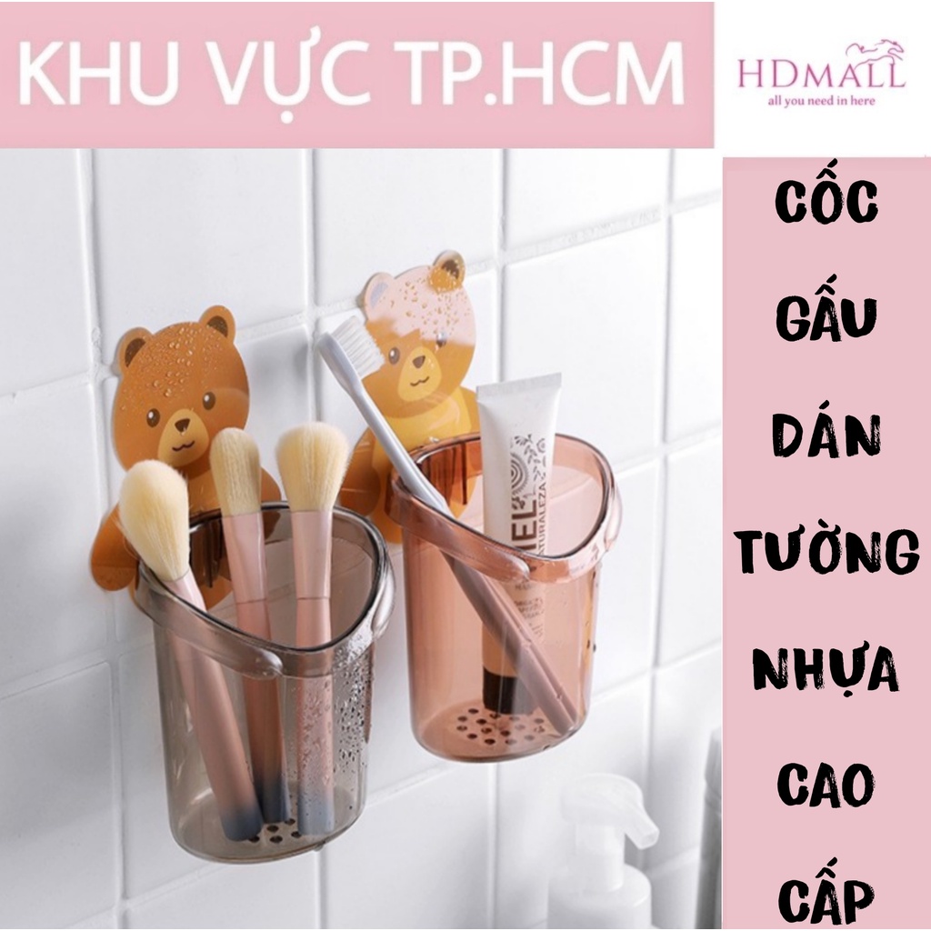 Cốc Gấu Dán Tường Để Bàn Chải, Vật Dụng Tiện Lợi