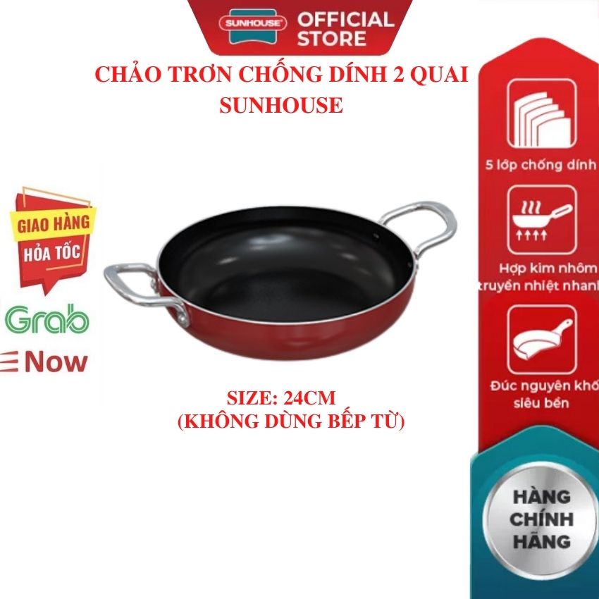 Chảo chống dính trơn SUNHOUSE 18 20 22 24 26 28 30 CM Siêu Dày (dùng được mọi loại bếp) Mới 100% Chính Hãng Bảo Hàng