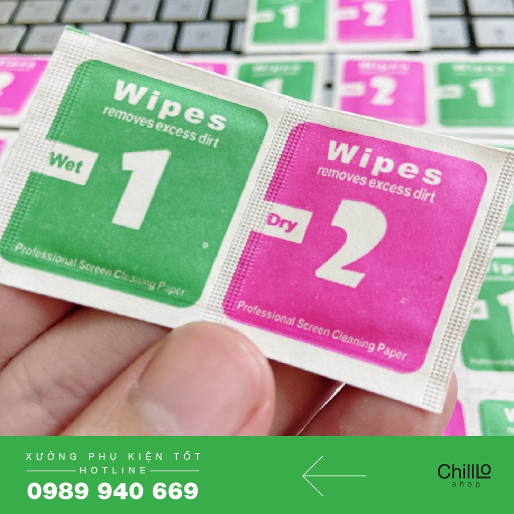 Bộ Giấy Khăn Lau Vệ Sinh 2 Miếng Ướt Khô CHÍNH HÃNG WIPES - Vệ Sinh Màn Hình Điện Thoại, Laptop, Cường Lực, Kính