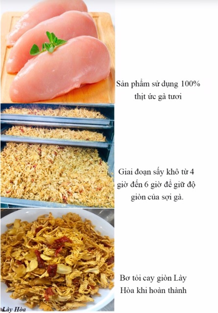 Combo 500gr Khô gà cay Lày Hòa: gồm 1 túi bơ tỏi 250gr và 1 túi lá chanh 250gr
