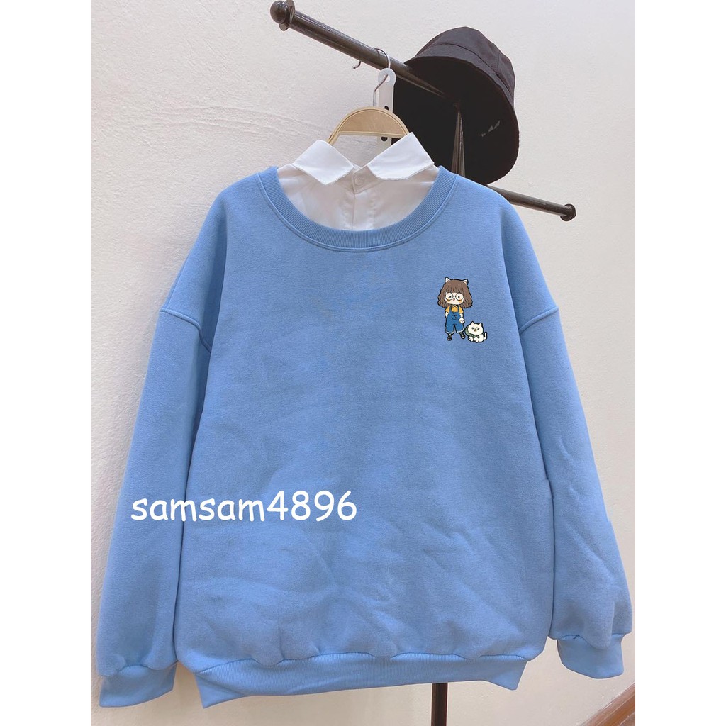 Áo sweater form rộng Unisex cô chủ và cún con siêu xinh PT5, Áo hoodie nỉ không mũ phong cách oversize streetwear | BigBuy360 - bigbuy360.vn