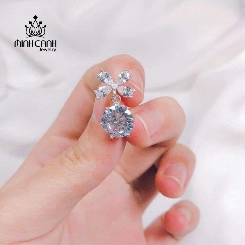 Khuyên Tai Bạc Ta Nơ Đá Lấp Lánh - Minh Canh Jewelry