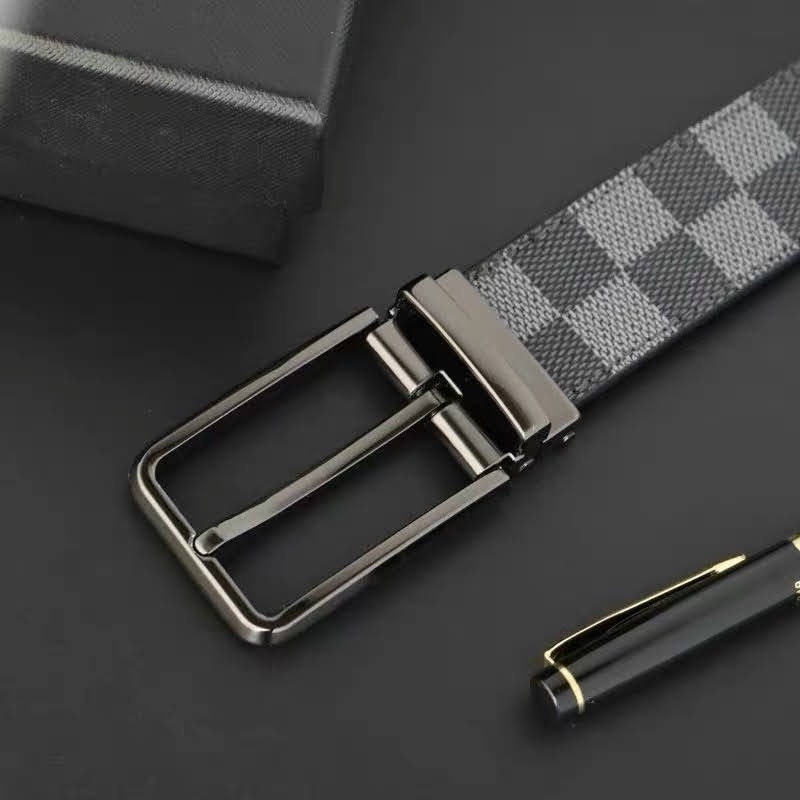 Thắt Lưng Nam LV Cao Cấp Dây Nịt Nam CaRo Mặt Khóa Kim Nguyên Khối Phong Cách Thời Trang Hàn Quốc