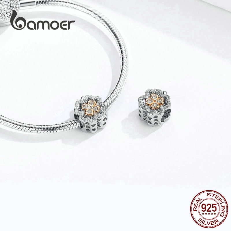 Hạt Charm BAMOER Bằng Bạc 925 Hình Cỏ Bốn Lá Thời Trang