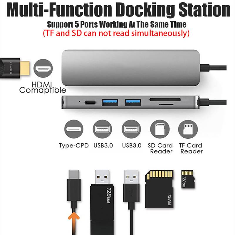 Bộ chuyển đổi cổng C B USB 3.0 HDMI 6 trong 1 cho Macbook Pro Type C 3.0