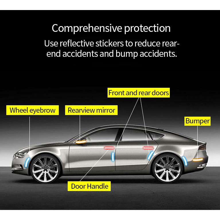 Bộ miếng dán cửa xe ô tô bằng sợi carbon 5D phản quang cảnh báo an toàn chống va đập phổ biến