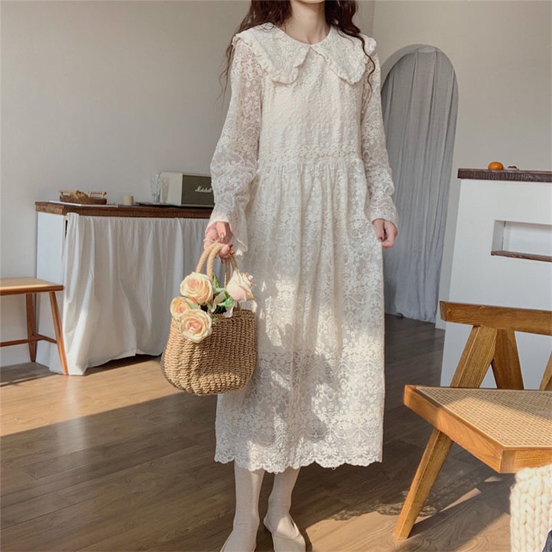 Đầm dài tay trắng tiểu thư Vintage