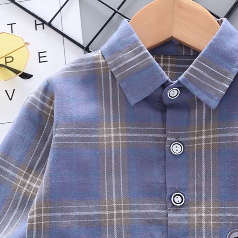 Áo Sơ Mi Cotton Tay Dài Họa Tiết Kẻ Sọc Thời Trang Cho Bé Trai