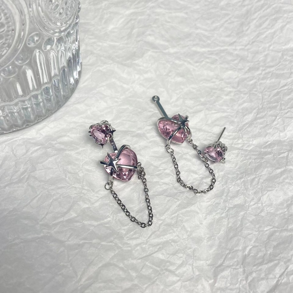 Khuyên Tai Tua Rua Hình Ngôi Sao / Trái Tim Đính Đá zircon Phong Cách Harajuku Ngọt Ngào Cho Nam