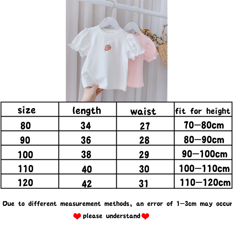 Áo thun tay ngắn phồng in hoạt hình dâu tây kiểu Hàn Quốc thời trang mùa hè cho bé gái