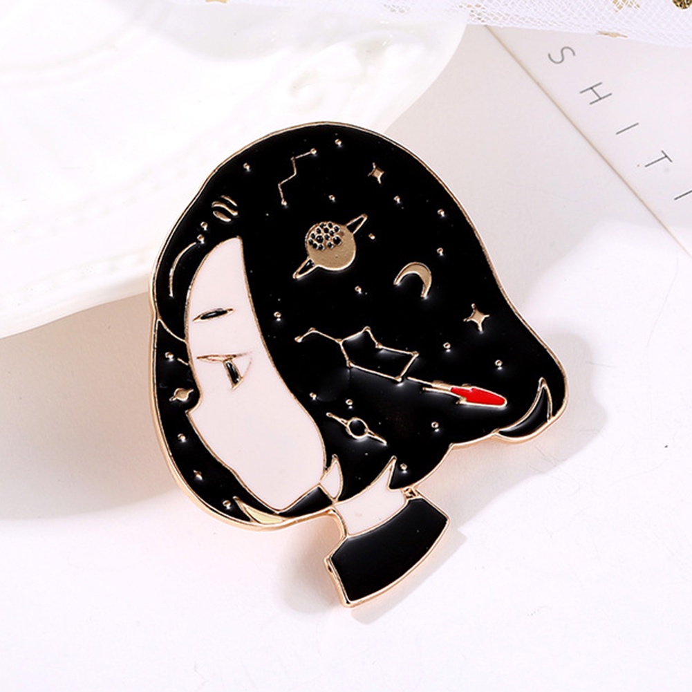 YOML✔Cartoon Girl Portrait Enamel Brooch Pin Jeans Coat Shawl Jewelry Decoration