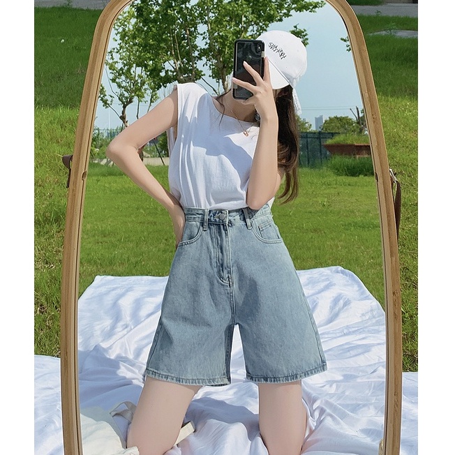 Quần short jean ngố lửng phong cách Ullzzang hot taobao xanh đậm MSHA