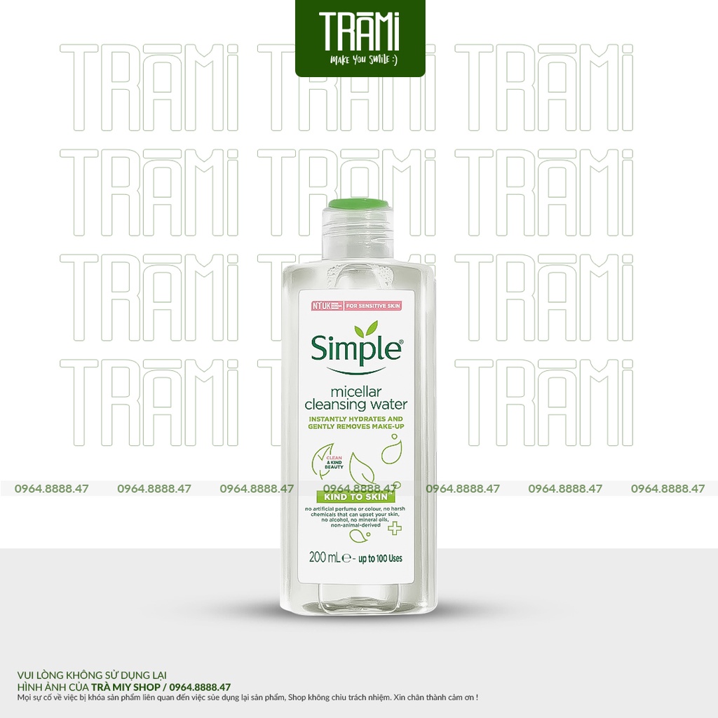 [CHÍNH HÃNG] Nước Tẩy Trang Simple Micellar Làm Sạch Trang Điểm Vượt Trội, Không Chứa Cồn Gây Khô Rát Da 200ml