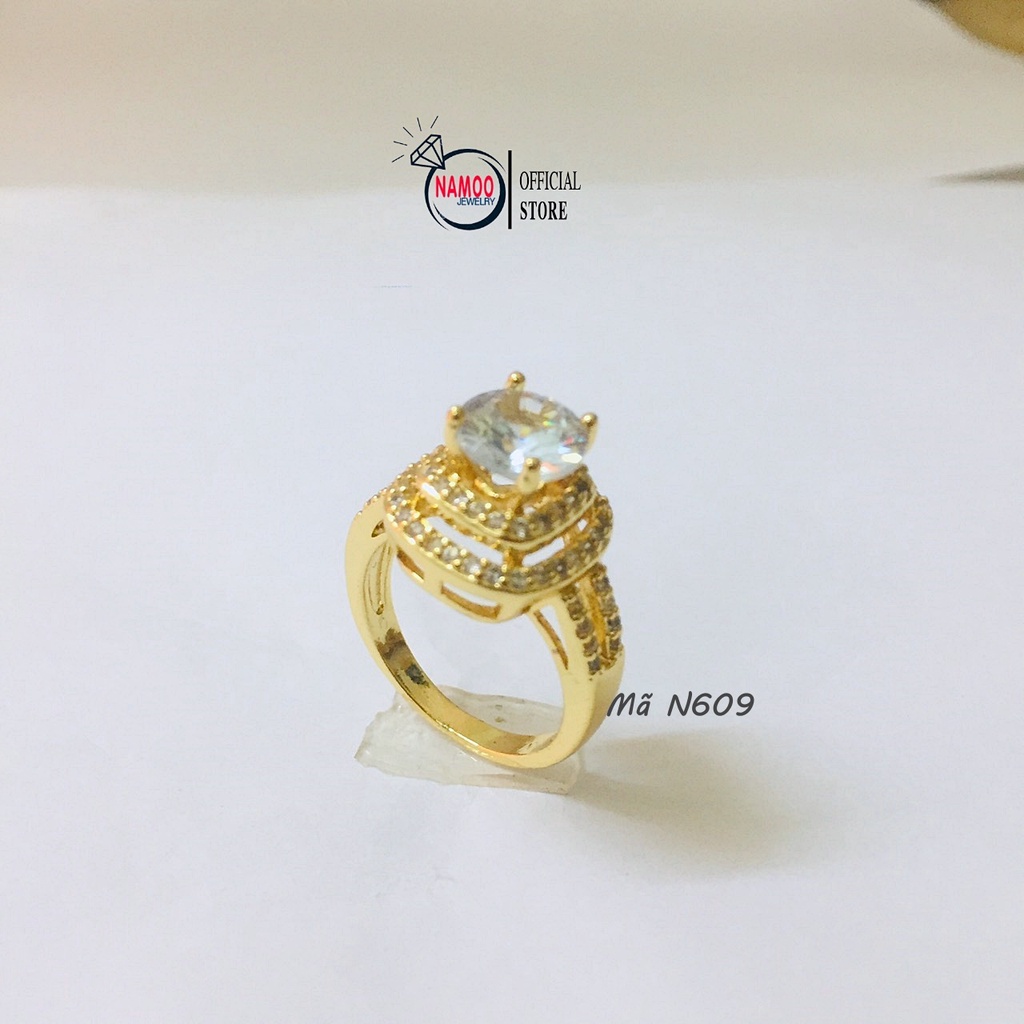 Nhẫn Nữ Đính Đá Bản Lớn N609 Đá Trắng Mạ vàng màu 18 Namoo Jewelry