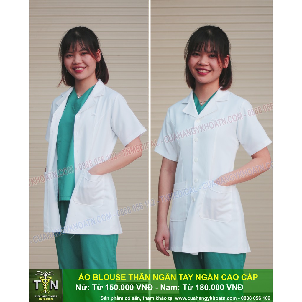 ☘ Áo Blouse (Blue) Tay Ngắn, Thân Ngắn Dược Sĩ, Điều Dưỡng, Y Tá - Thương hiệu TN Medical