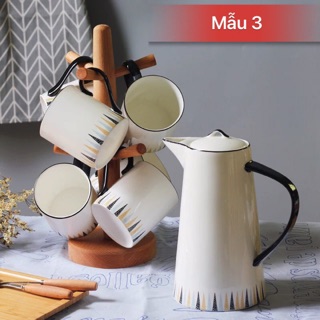 (Có sẵn ) Bộ ấm chén gốm sứ cao cấp (6 cốc)