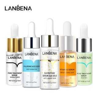 Serum LANBENA Vitamin C trắng da Axit Hyaluronic giảm mụn se khít lỗ chân lông tinh chất vàng 24K chống lão hóa 15ml