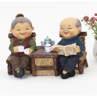 (Hàng cao cấp loại 1) Tượng ông bà đọc báo uống trà