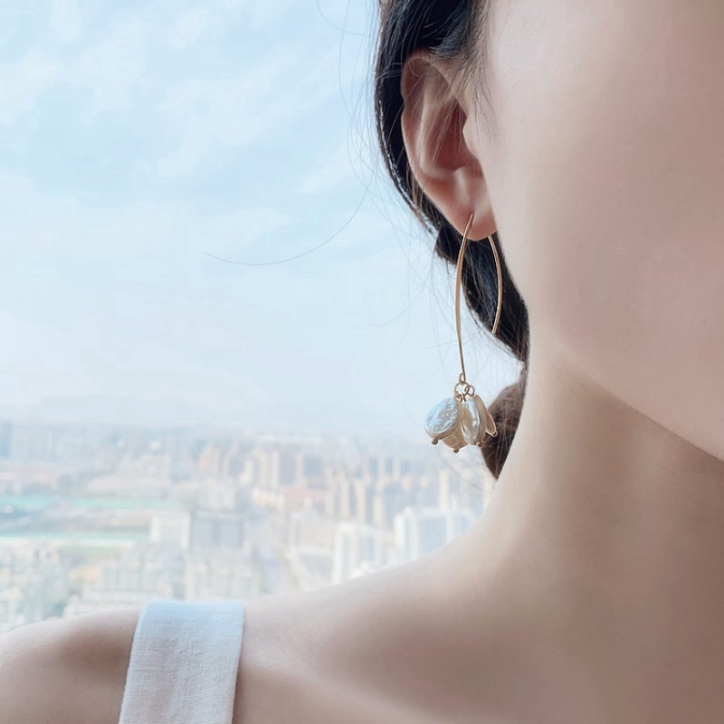 Khuyên tai nữ hình chữ U đính ngọc thời trang Hàn