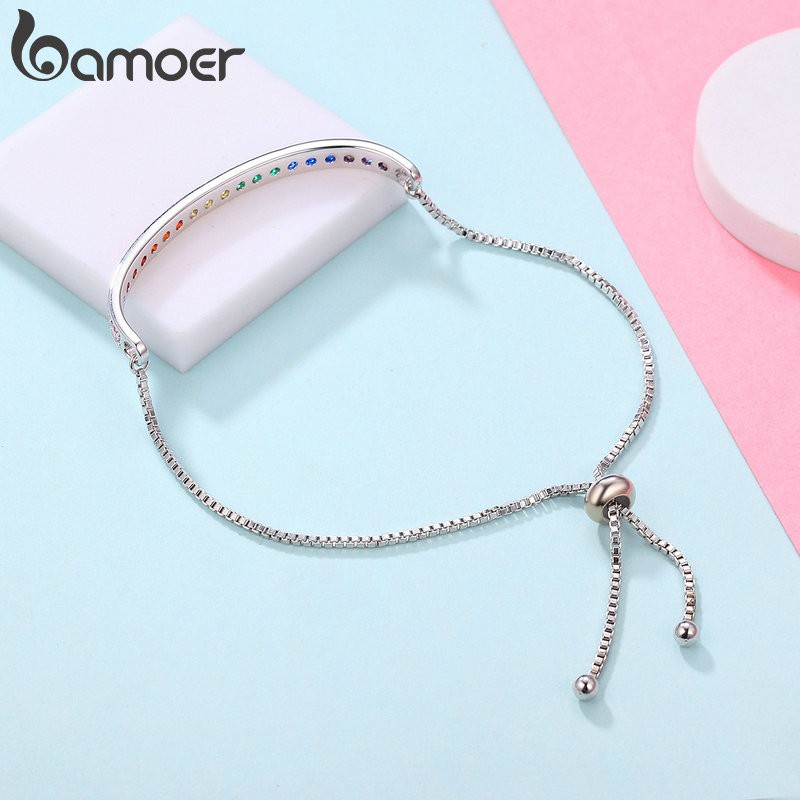 Vòng đeo tay BAMOER Yib036 đính đá zircon nhiều màu sắc thời trang cho nữ