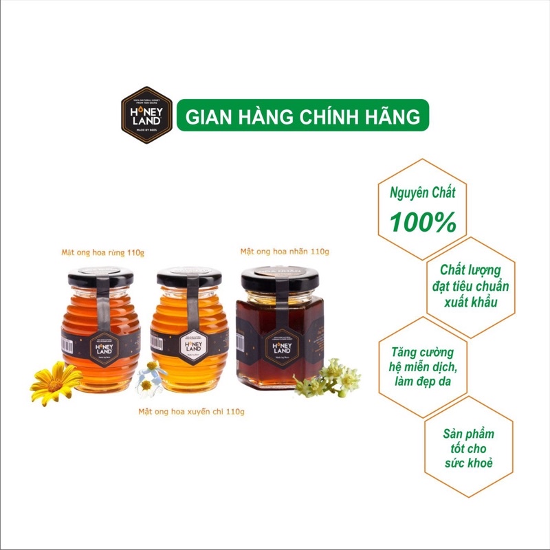 Bộ 3 hũ mật ong nguyên nhất HONEYLAND tổng 330g mật ong thiên nhiên nguyên chất