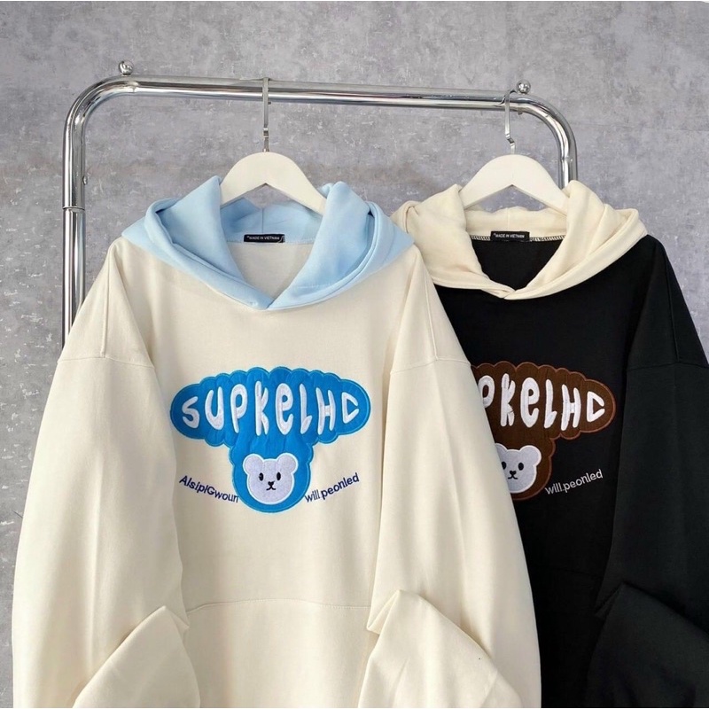 Áo Hoodie Tay Phồng Nỉ Cotton Loại 1 Thêu Hoạ Tiết Ảnh Thật