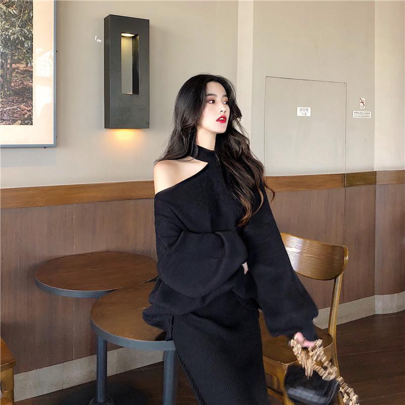 A034 Áo cổ lọ nữ khoét vai dài tay các màu Thun lệch vai form rộng trùm mông freesize Ulzzang