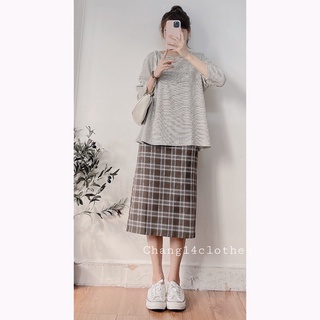 Chân váy công sở dáng dài cực đẹp chân váy dài caro vintage