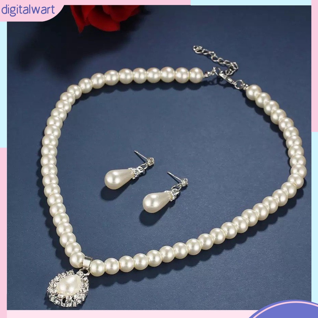 Bộ Vòng cổ + Bông Tai Đính Ngọc Trai Giả Hình Giọt Nước Cho Nữ