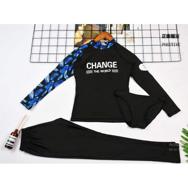 Set Bộ Đồ Quần Áo Tập Bơi Đi Tắm Biển Nữ Bikini tay dài quần dài của nữ đen phối lá xanh (kèm ảnh thật ) | BigBuy360 - bigbuy360.vn