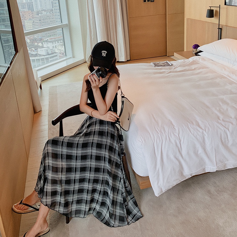 Váy Voan Dài Ngang Gối Kẻ Sọc Caro 51878