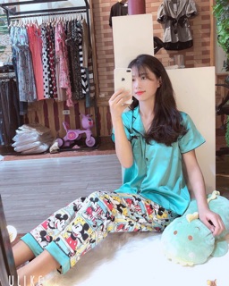 Bộ pijama lụa satin (áo cộc+ quần dài)