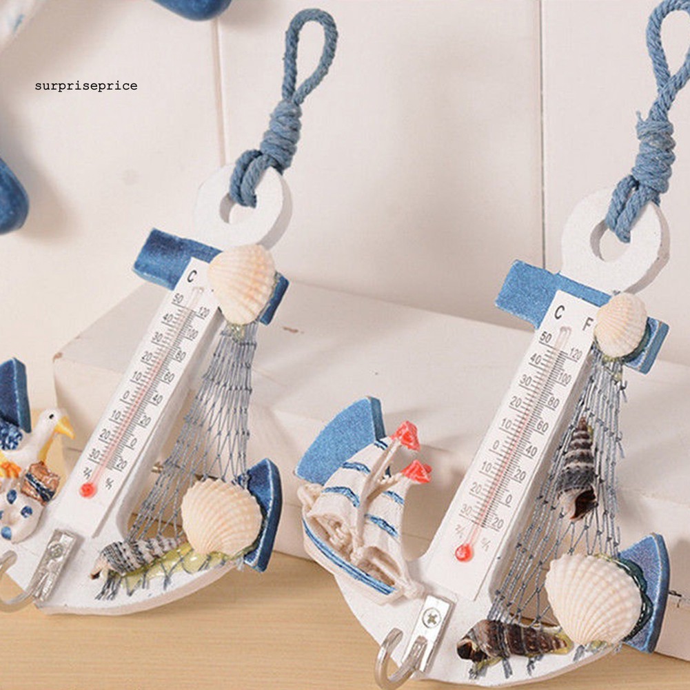 Móc treo tường hình mỏ neo bằng gỗ có nhiệt kế