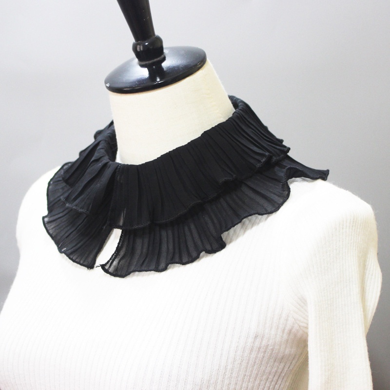 Cổ Áo Giả Hai Lớp Nhún Bèo Màu Đen Phong Cách Gothic Cho Nữ