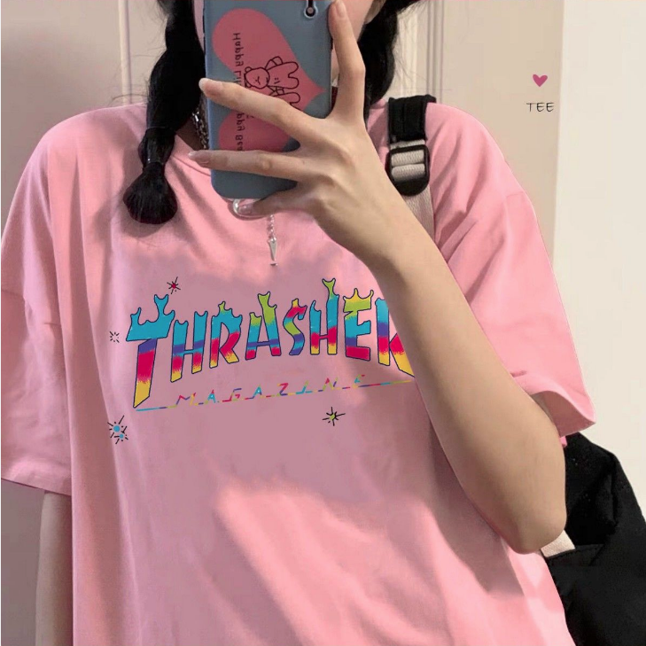 Áo Phông Nữ New Pink T-shirt Short Sleeve Student Korean Loose Letter Printed T-shirt