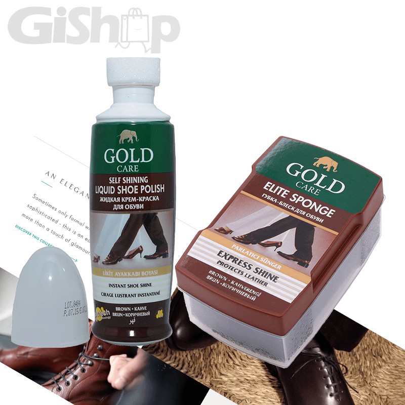 Combo Chăm Sóc Giày GoldCare Gồm Xi Nước Đánh Giày GC2001 và Xi Mút Đánh Bóng Da, Giày GC4003
