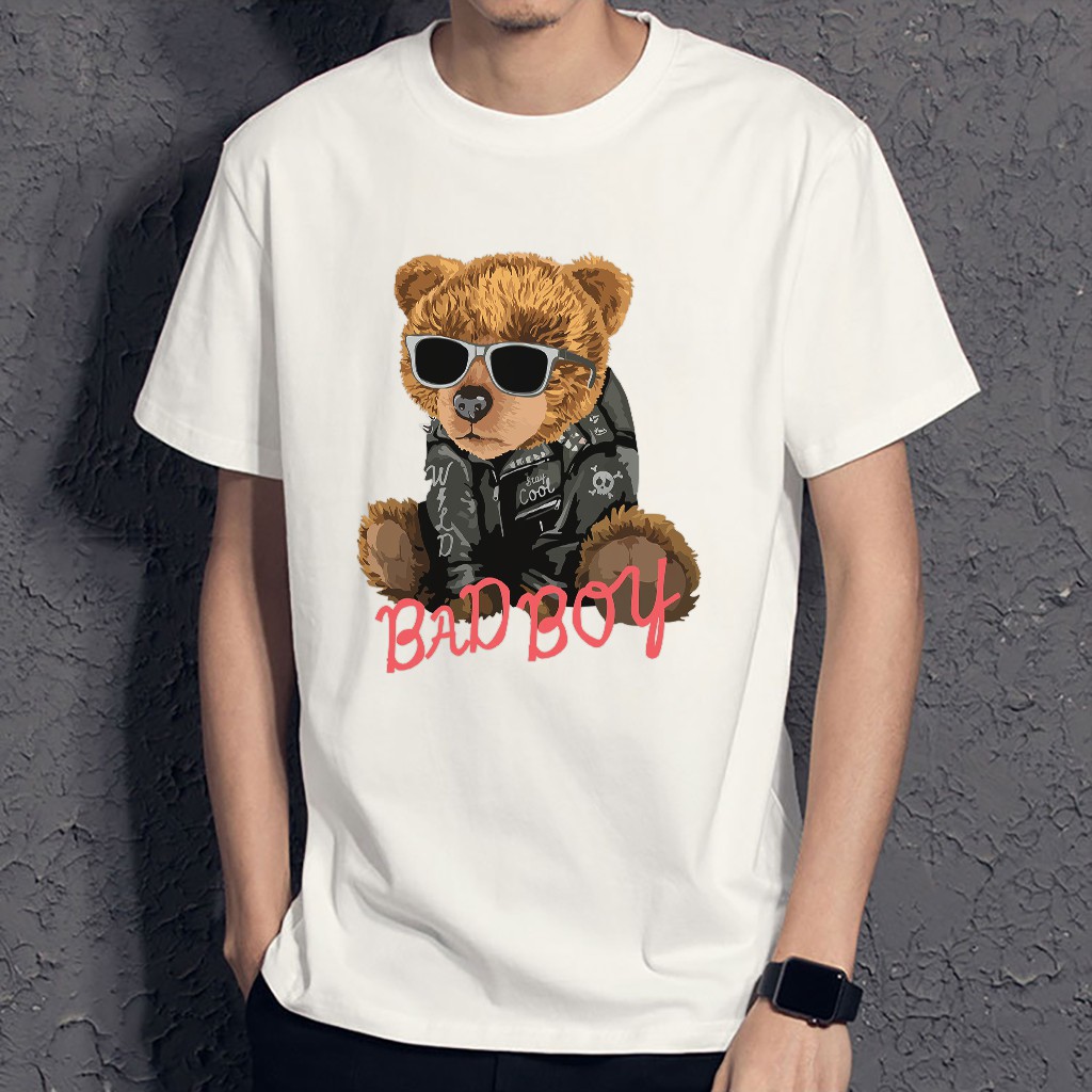 Áo thun unisex ngắn tay không cổ in hình Gấu BAD BOY - Bộ sưu tập áo phông nam thời trang cá tính | BigBuy360 - bigbuy360.vn