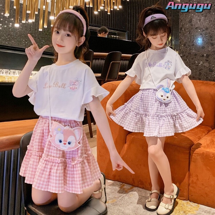 Angugu Set Áo &quot;Trên + Chân Váy&quot; 18-45kg Cho Bé Gái Từ 4-14 Tuổi. Áo Sơ Mi Cotton Cá Tính Thời Trang Đầm Thanh Lịch Chất Lượng Cao Thanh Lịch Áo Thun Thiết Kế Mới Thời Trang Dành Cho 2022 2022