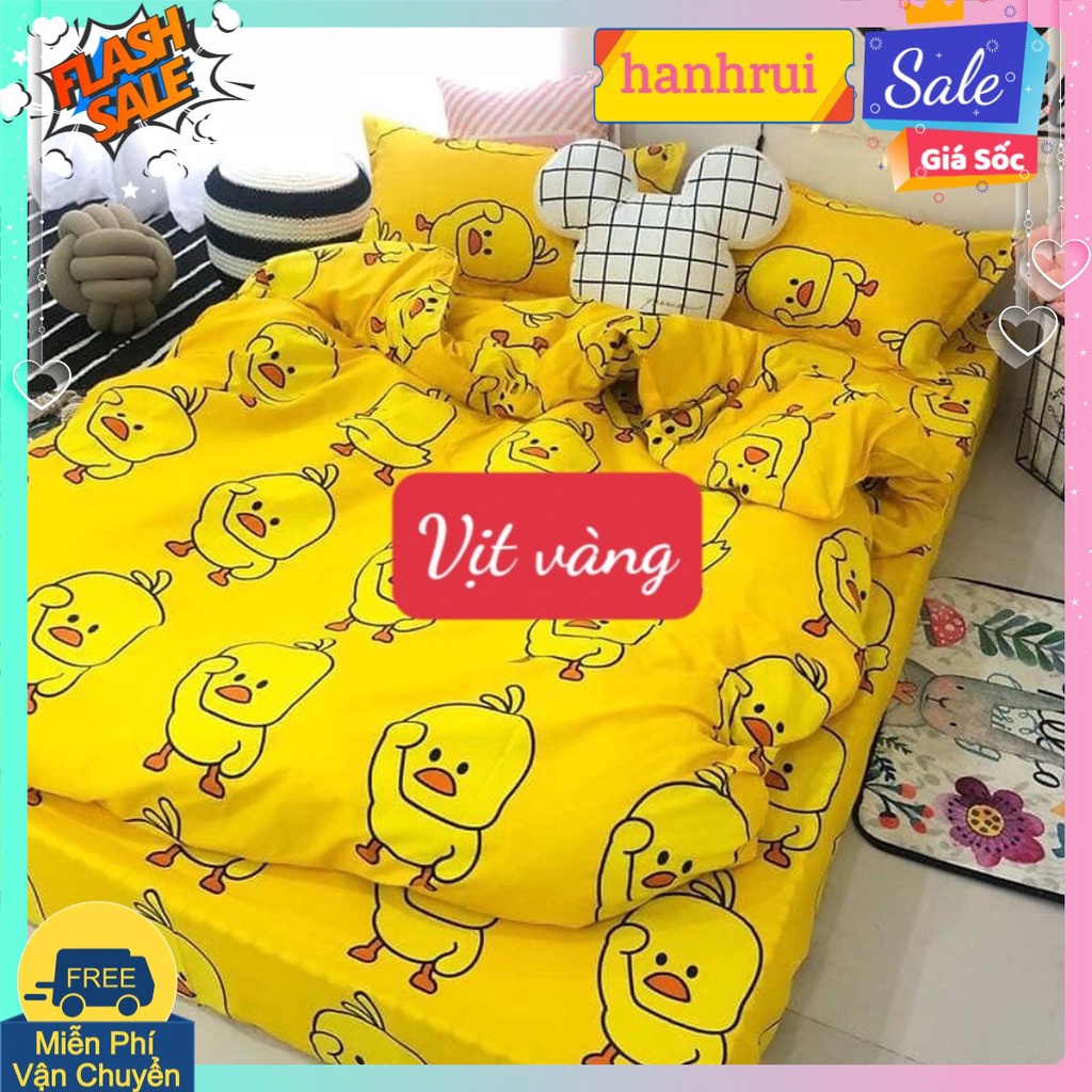 Bộ Ga Gối 1mx2m Vải Cotton Poly Mềm Mịn,được chọn mẫu hanhrui-vịt vàng