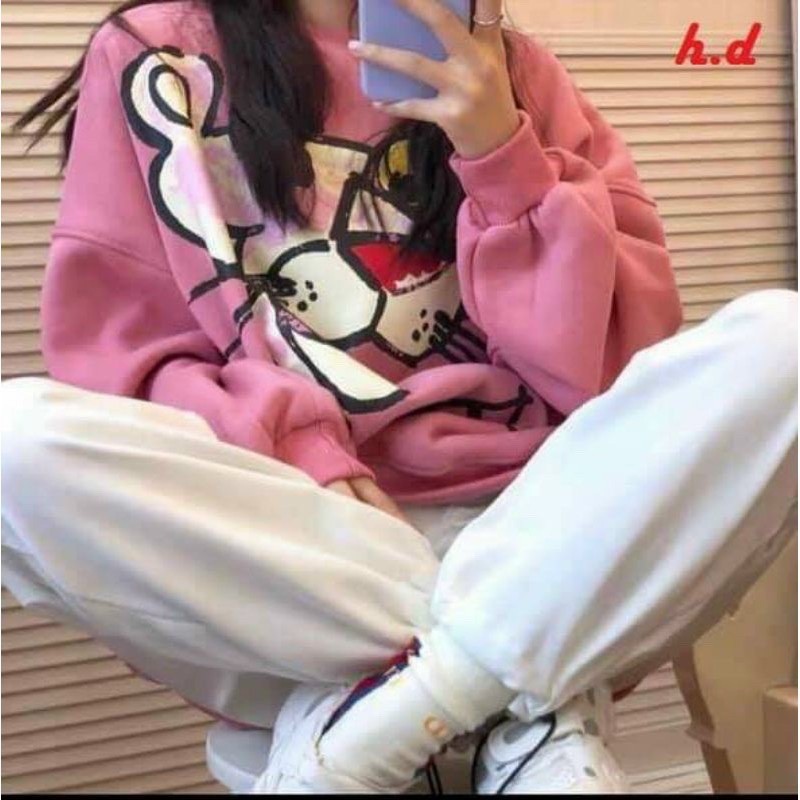 Áo Sweater báo hồng cổ tròn hot hit - chất thun nỉ ngoại mềm mịn